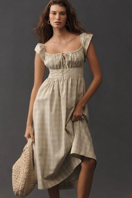By Anthropologie Flutter-Sleeve Square-Neck Midi Dress | Anthropologie (US)