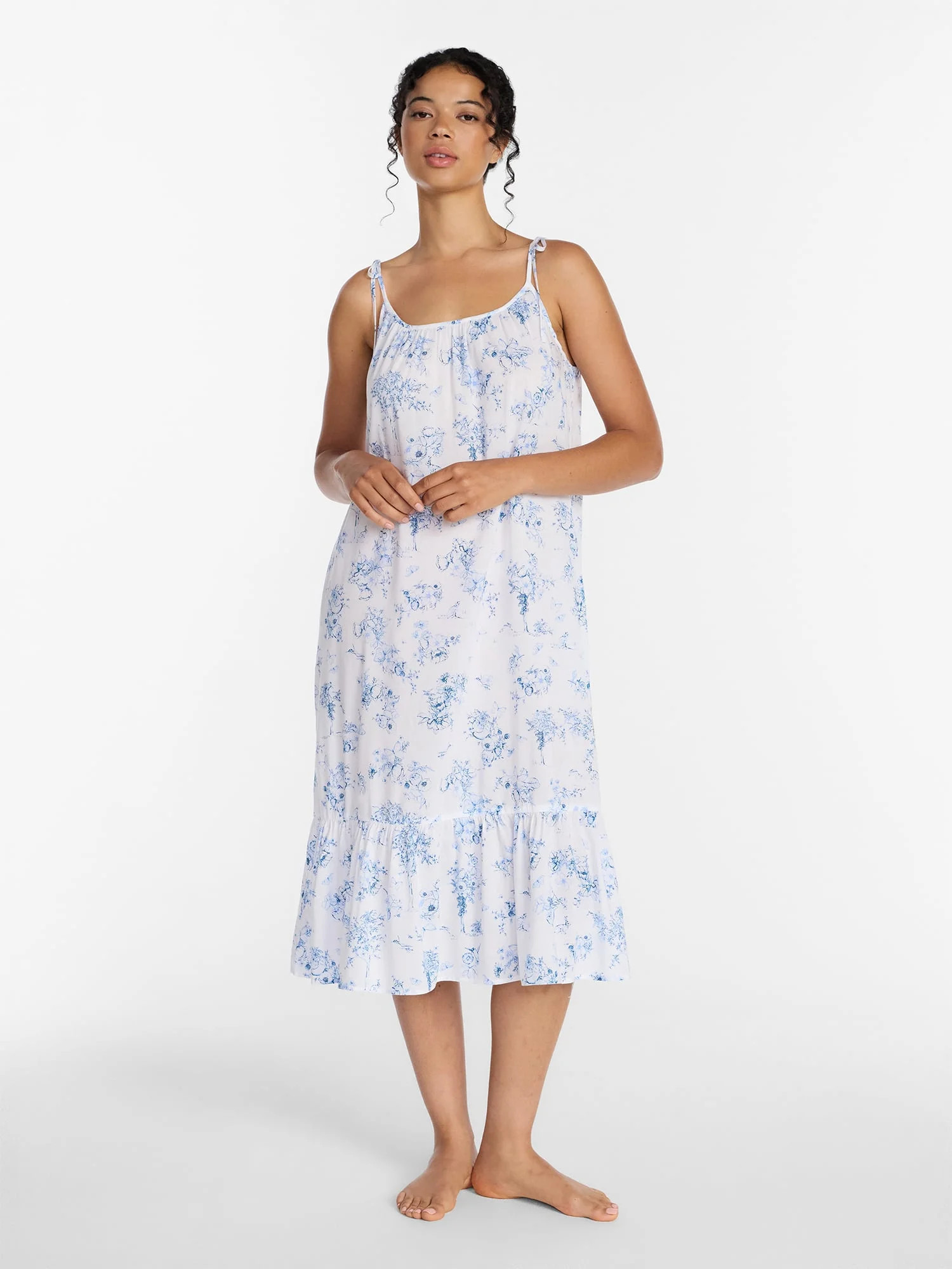 Joyspun Women's Woven Midi Sleep Gown with Shoulder Tie, Sizes XS-3X | Walmart (US)