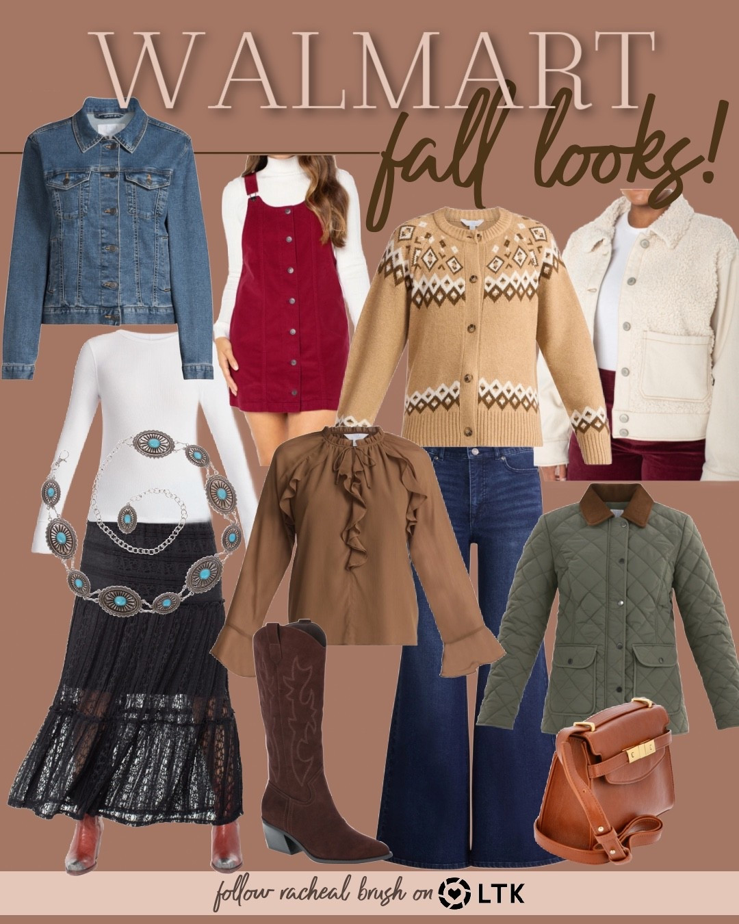 Walmart Fall Fashion 

Fall outfits, barn coat, barn jacket, denim jacket, lace skirt, western style, shearling jacket, fair isle cardigan, belted crossbody, western boots, turquoise concho belt 

#LTKSeasonal #LTKStyleTip #LTKFindsUnder50