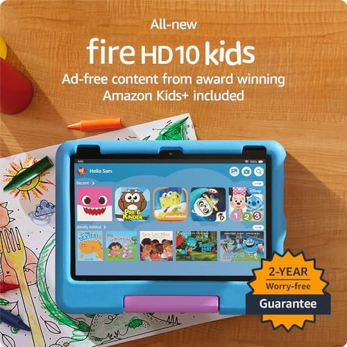 All-new Amazon Fire 10 Kids, ages 3-7 - 2023. 10.1" HD screen and ad-free content | A big, brilli... | Amazon (US)