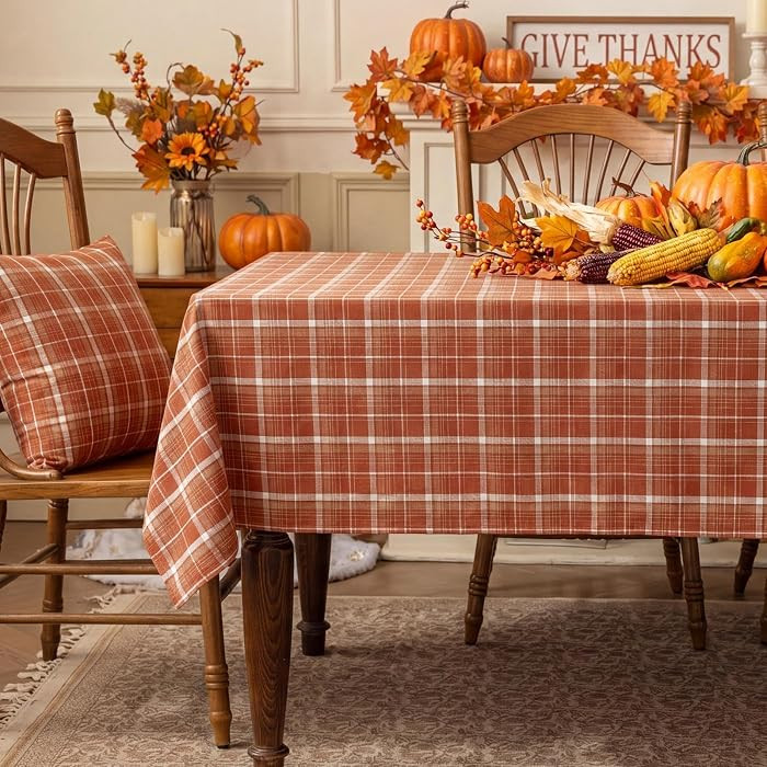 Softalker Fall Checkered Tablecloth Rectangle, Orange, 54 x 80 Inch | Amazon (US)