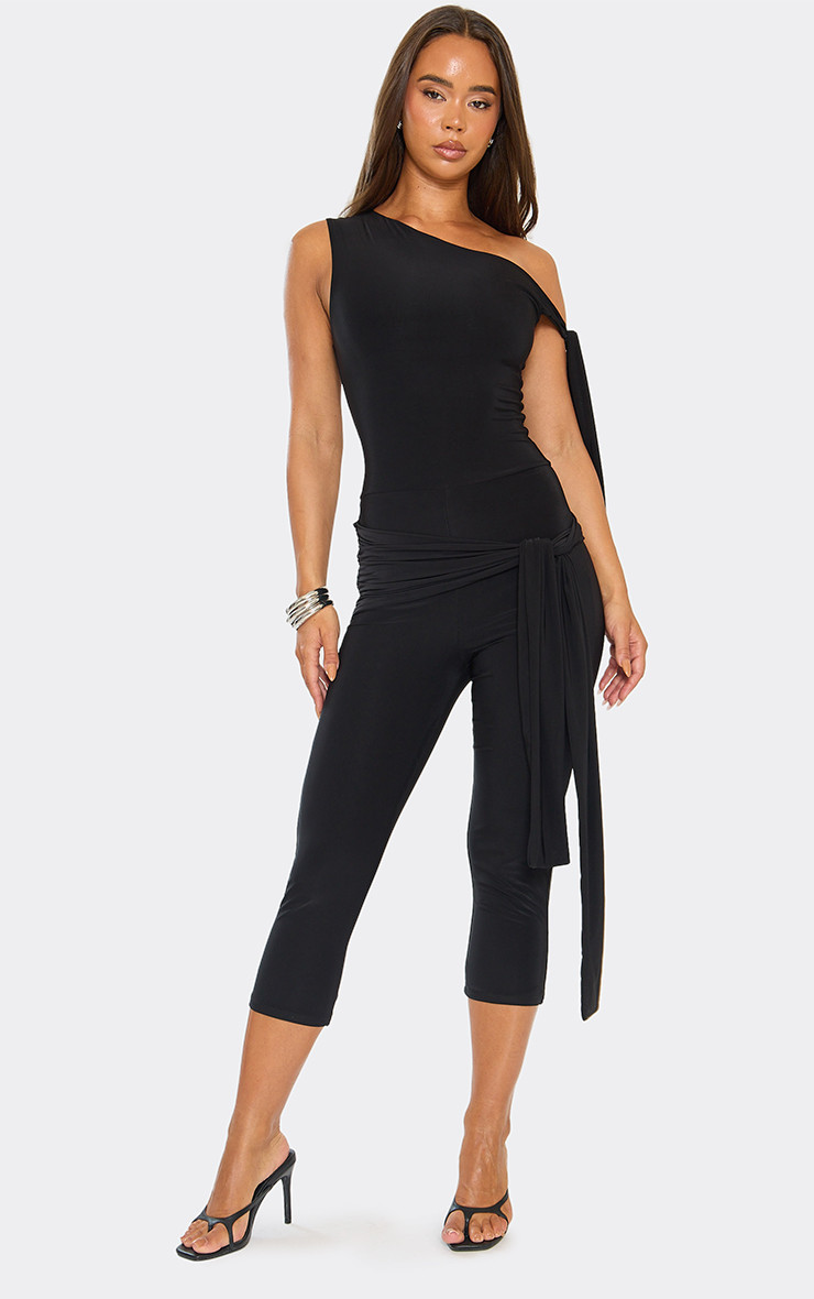 Off The Shoulder Tie Drape Detail Capri Jumpsuit In Black | EGO Shoes (US & Canada)