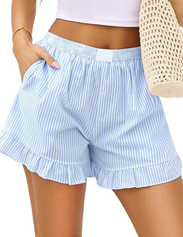 Marvmys Womens Boxer Shorts Cotton Pajama Bottoms Summer Gingham Ruffle/Lace Shorts Casual Y2K Be... | Amazon (US)