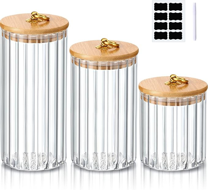 3 Pcs Glass Storage Jars Decorative Coffee Bar Container Kitchen Glass Canister with Airtight Bam... | Amazon (US)