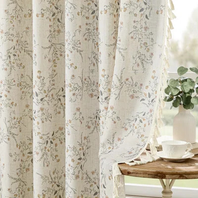 Vintage Floral Linen Blend Rod Pocket Light-filtering Curtains for Living Room Bedroom,2 Panels | Wayfair North America