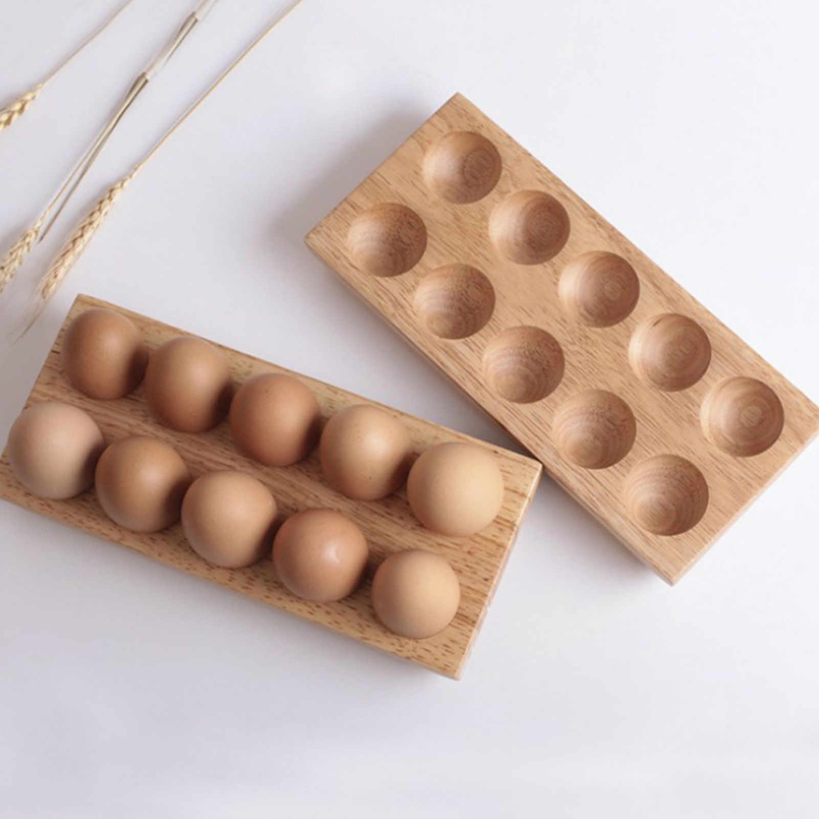 Yesbay Wooden Egg Holder 10 Grids Double Row Eggs Storage Plate for Home,Solid Wood | Walmart (US)