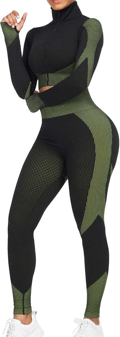 FeelinGirl Workout Sets for Women-2 Piece Seamless Yoga Outfit High Waist Leggings Crop Top Gym S... | Amazon (US)