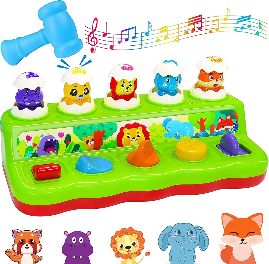 Interactive Pop Up Animals Toy with Music & Light, Animal Sound, Hammer, Baby Toys 12-18 Months 9... | Amazon (US)