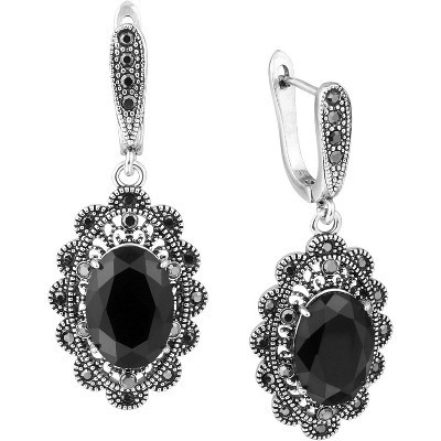 Black Marcasite Dangle Earrings for Women Vintage Black Onyx Stone Drop Earring for Women Hypoallergenic Jewelry A One Size | Target