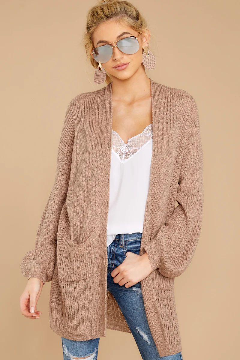 Out The Door Maple Sugar Brown Cardigan | Red Dress 