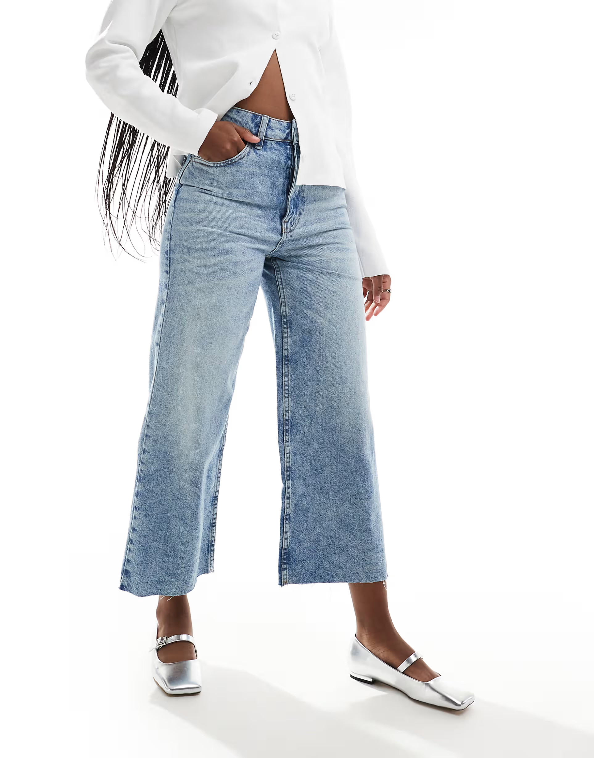 ASOS DESIGN cropped wide leg jean in mid blue | ASOS | ASOS (Global)