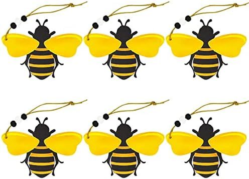 6 Pack Bee Sign Decor Art Wooden Bumble Bees Cutouts Crafts Cute Pastoral Honey Bee Day Wall Tree... | Amazon (US)