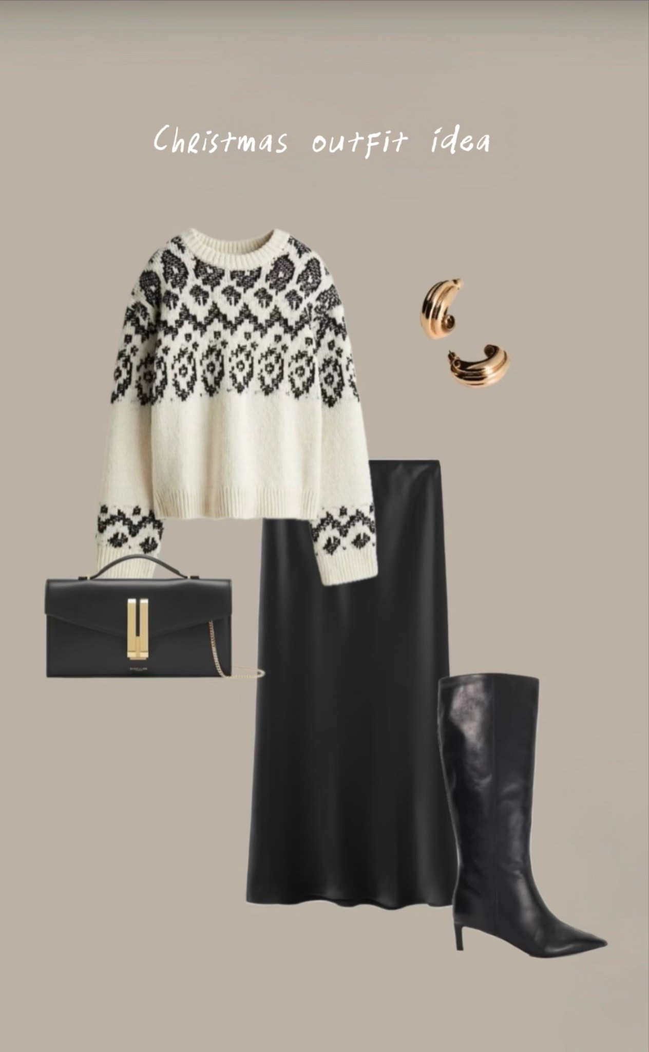 Christmas outfit idea with sweater and satin skirt 
H&M, Mango, winter look, DeMellier, Dune

#LTKeurope #LTKfestive #LTKitalia