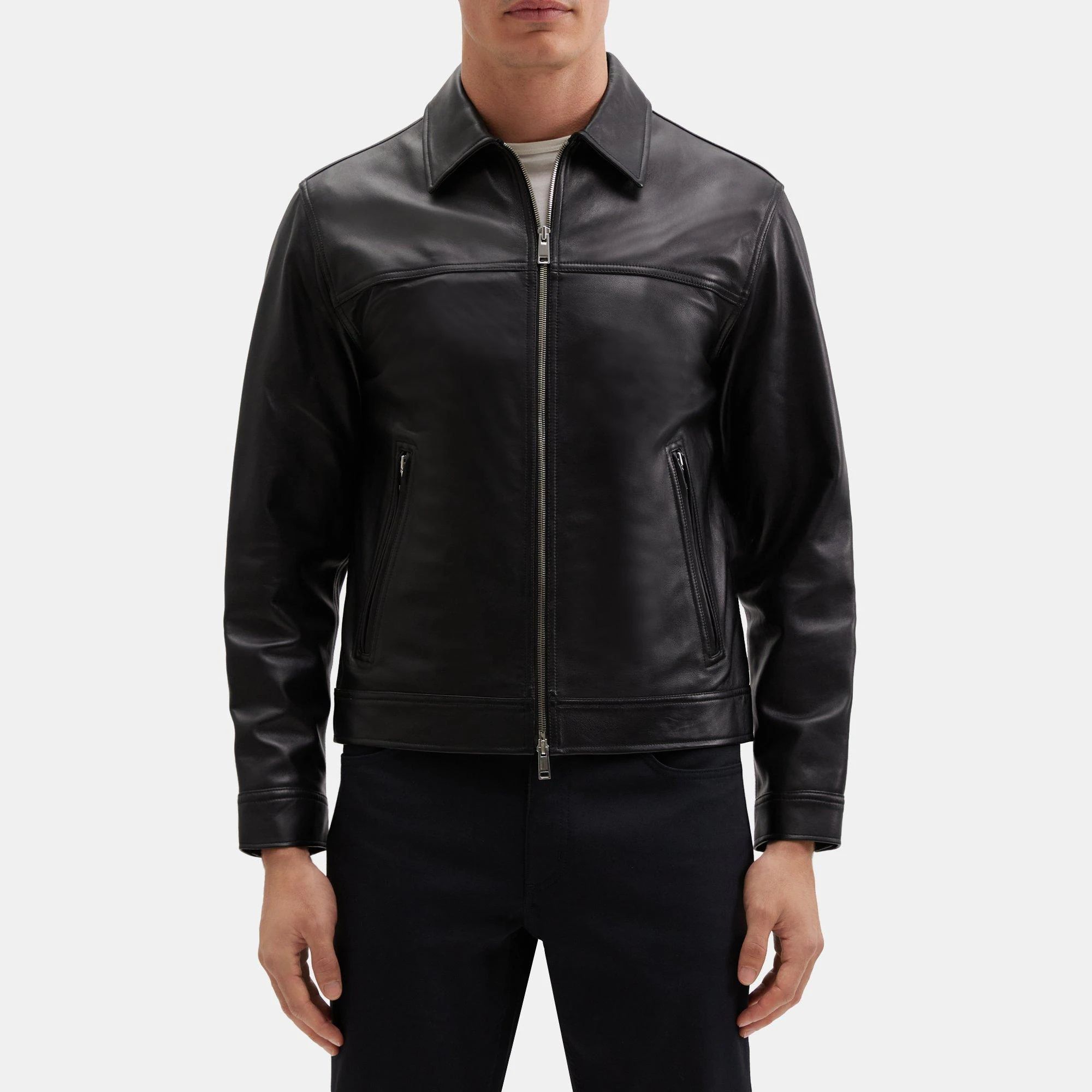 Zip-Up Jacket in Leather | Theory Outlet