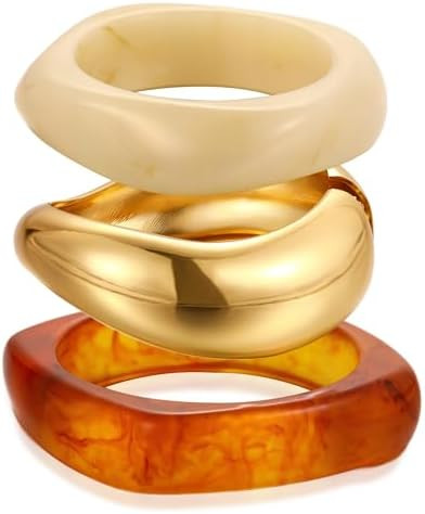 Chunky Gold Bangle Bracelets for Women, Dainty 14k Gold Plated Big Stackable Bangles Set, Trendy ... | Amazon (US)