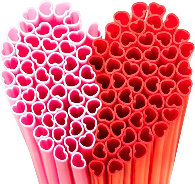 100pcs Heart Disposable Drinking Straws for Romantic Celebrations, Valentines Straws for Parties ... | Amazon (US)