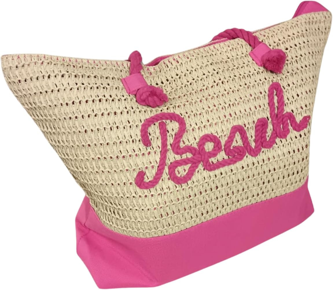 Women's Coastal Straw Tote \u2013 Lightweight, Large Capacity & Embroidered Beach Detail | Amazon (US)