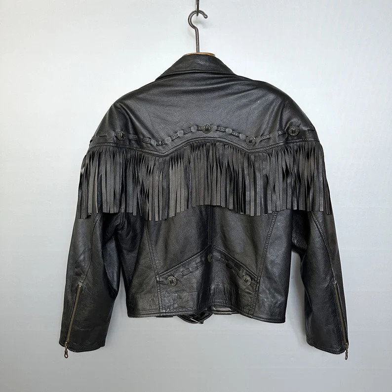 Vintage Black Fringe Leather Jacket - Etsy | Etsy (US)