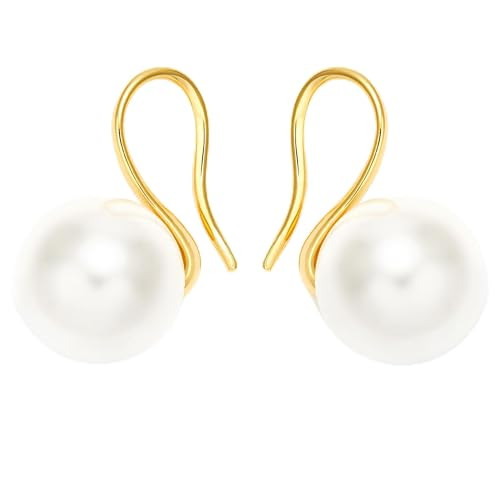 Amazon.com: Pearl Earrings for Women 18K Gold Plated Huggie Hoop Earrings with Freshwater Pearls ... | Amazon (US)