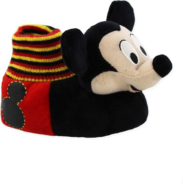 Disney Mickey Mouse Toddler Boys Plush 3D Mickey Head Sock Top Slippers | Amazon (US)