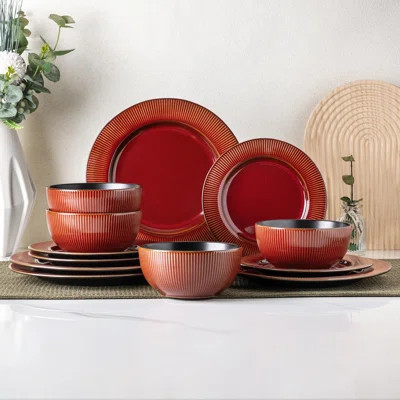 Ceramic Dinnerware Sets,12 Pcs Embossed Elegant Stoneware Plates And Bowls Sets, Housewarming Wedding Gift | Dishwasher & Microwave Safe | Dishes Set | Wayfair North America