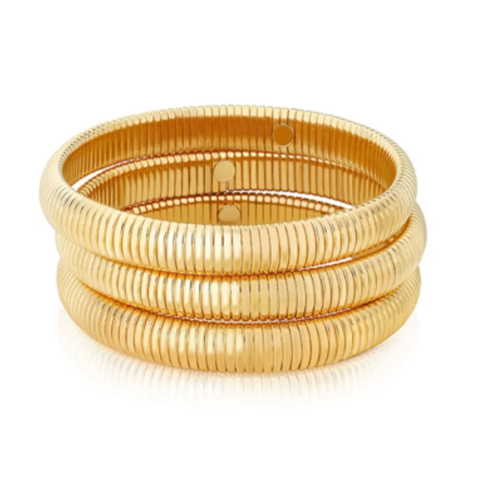 MISS RIGHT 3Pcs Triple Gold Stretch Link Chain Bracelets for Women Bracelets, Flexible Boho Wide ... | Walmart (US)