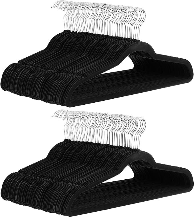Amazon Basics Slim Velvet, Non-Slip Suit Clothes Hangers, Pack of 100, Black/Silver | Amazon (US)