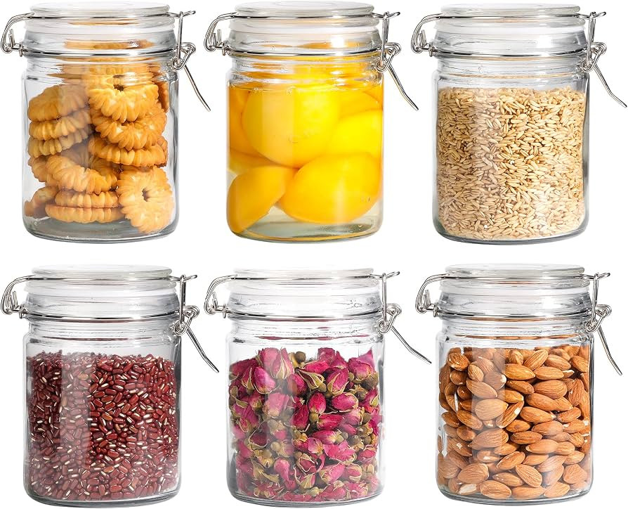 ComSaf Airtight Glass Canister with Lid Set of 6, 25oz Food Storage Jar, Mason Jars, Storage Cont... | Amazon (US)