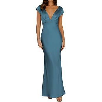 Halfisland Womens Summer Satin V Neck Cap Sleeve Backless Maxi Dress Elegant Twist Cut Out Midi D... | Amazon (US)