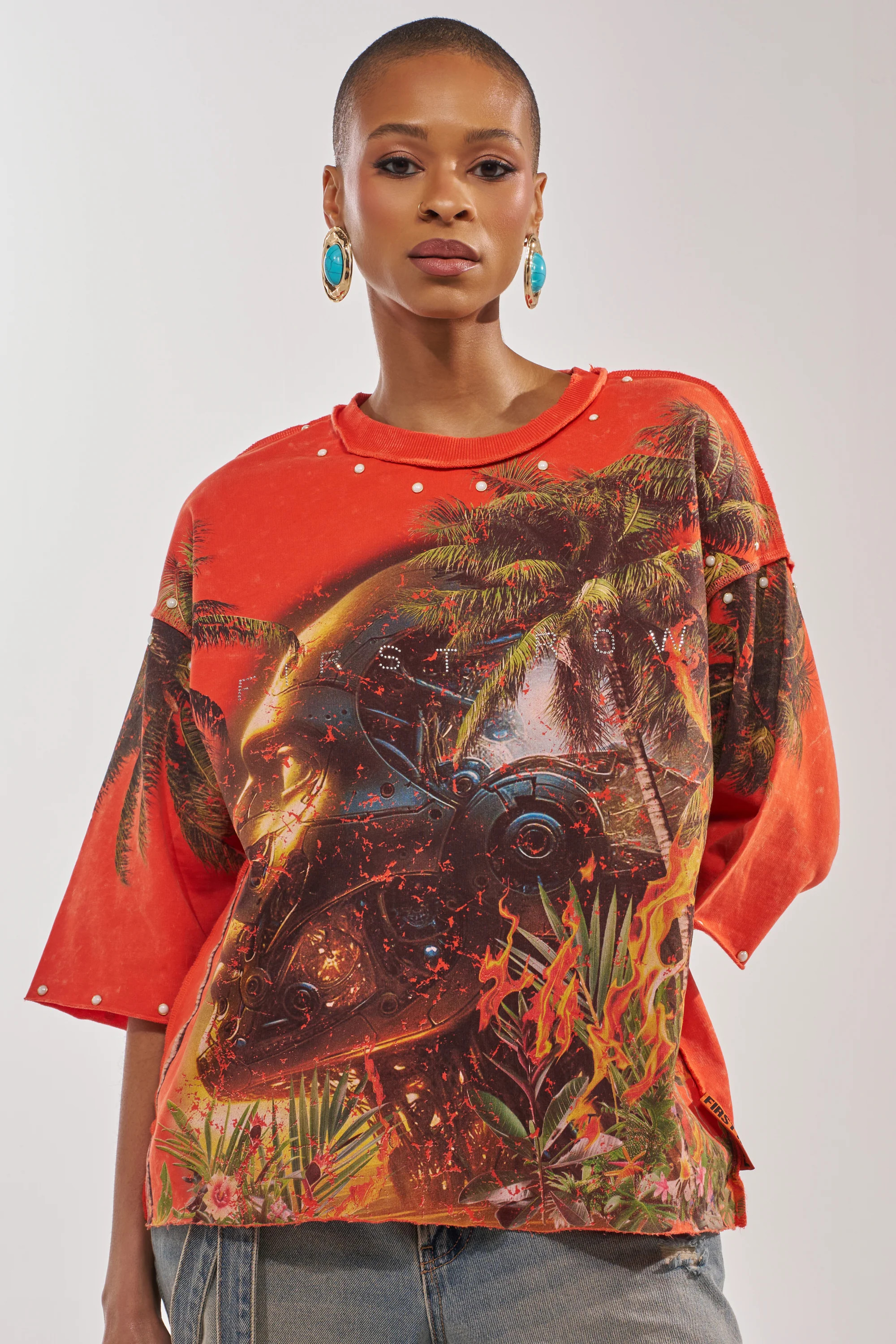 FIRST ROW LOST PARADISE RHINESTONE FRENCH TERRY TEE | AKIRA