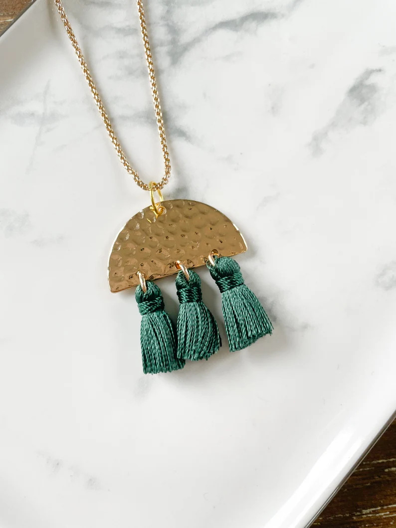 Emerald Green and Coral Pink Tassel Necklaces | Etsy | Etsy (US)