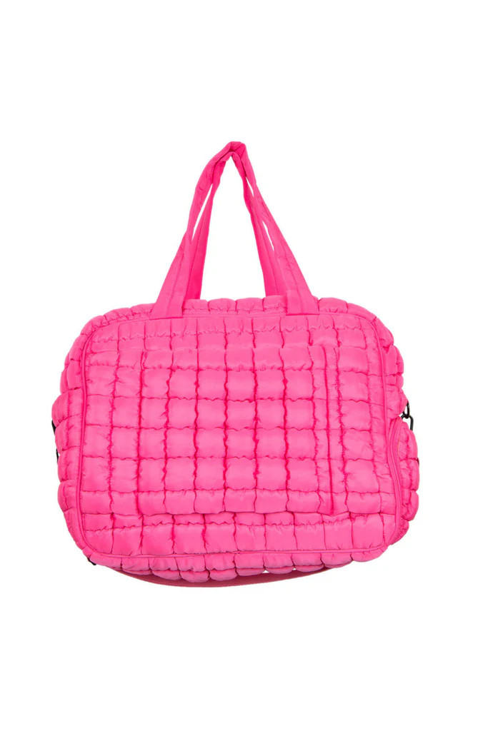 Hot Pink Quilted Duffel Weekender Bag w/ Pass-Thru Slip | Katydid.com