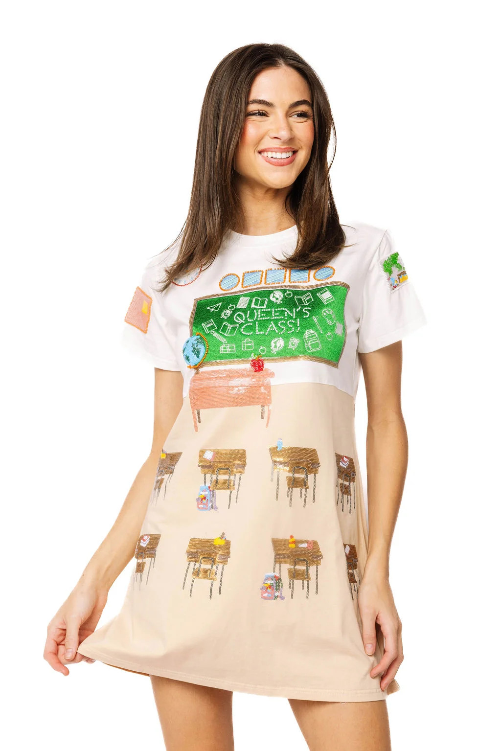 Sample Classroom Scene Short Sleeve Tee Dress | Queen of Sparkles