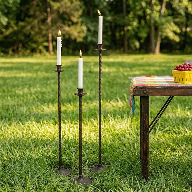 Aged Iron Floor Taper Candle Holder Set of 3 | Antique Farm House