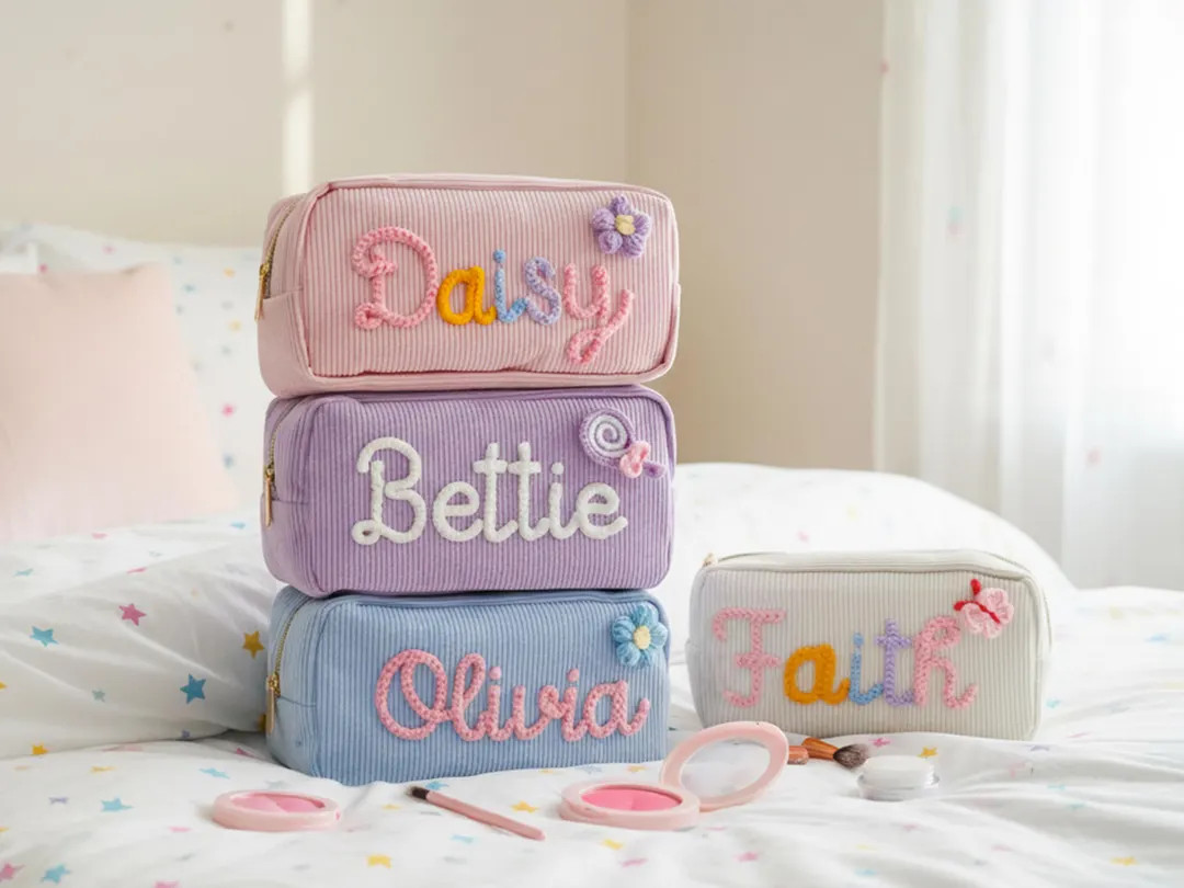 Custom Corduroy Makeup Bag: Personalized Yarn Name Pouch, Gift For Girls | Etsy (US)
