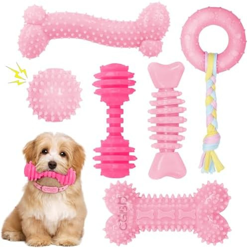 Puppy Toys, 6 Pack Dog Chew Toys for Puppy, Cute Pink Small Dog Toys, Puppy Teething Toys for Pup... | Amazon (US)