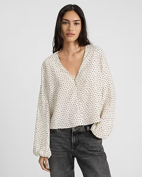 Polka Dot V-Neck Balloon Sleeve Shirt | Express