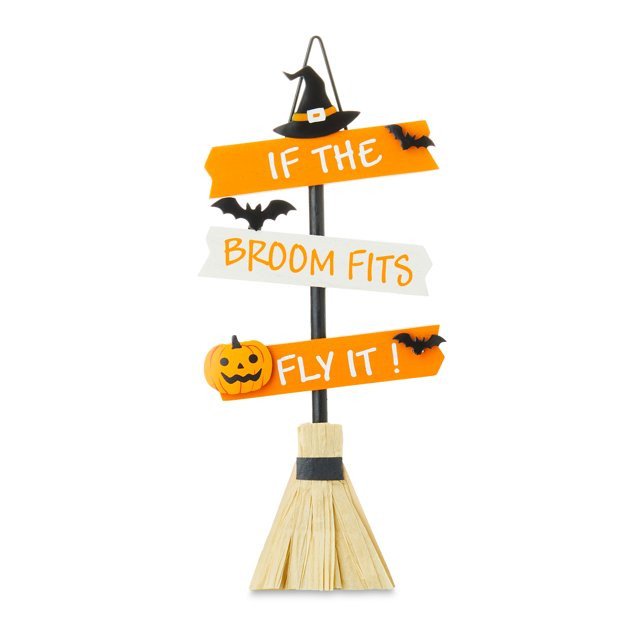 Halloween Orange & White Broom Sign Decoration, 8.6 in, by Way To Celebrate | Walmart (US)