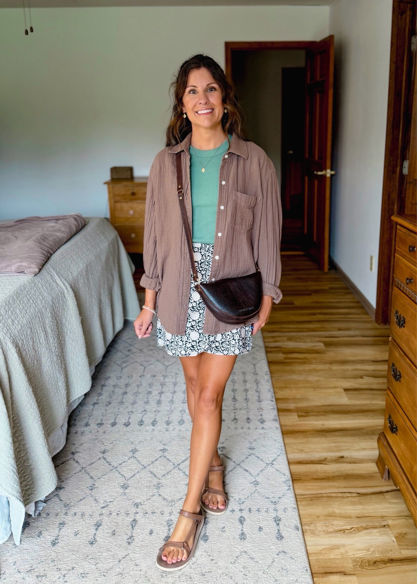 small in my tee (I own in a bunch of colors and the tank version too). My skirt is size xs. My teva sandals are size 6. Xs in my gauze button up shirt.

#LTKPetite #LTKootd #LTKSeasonal