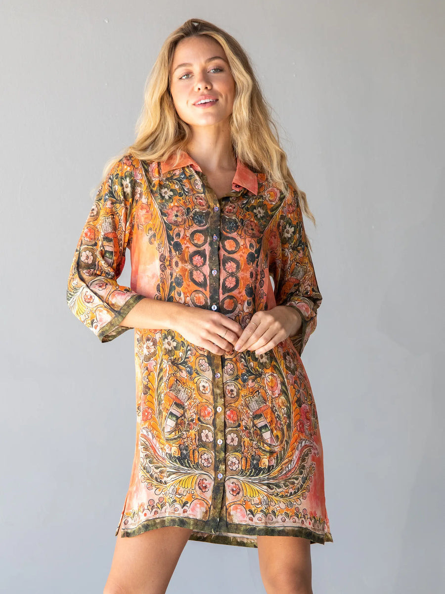 Fiona Tunic Dress - Orange Paisley | Natural Life