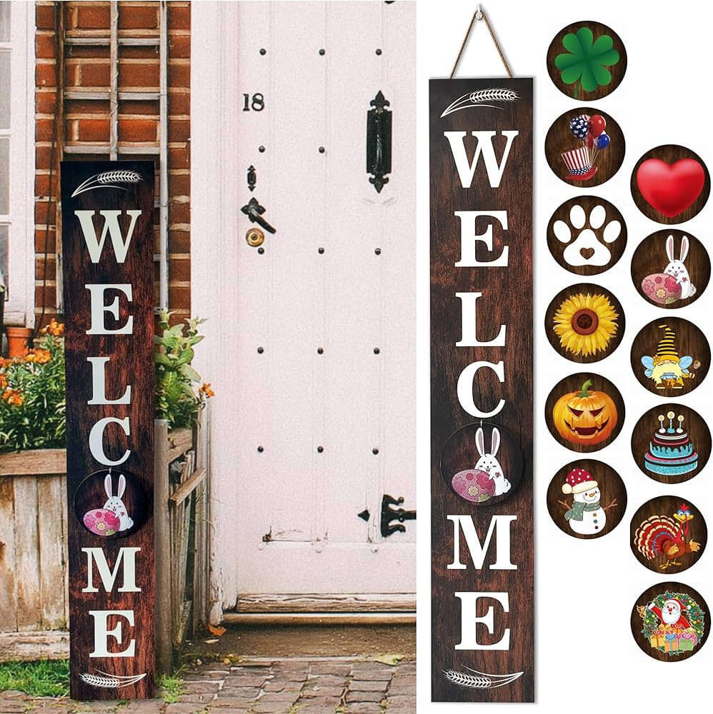 Wind-withstand Tall Welcome Sign for Front Door Porch Standing,12 Seasonal Signs Interchangeable ... | Amazon (US)