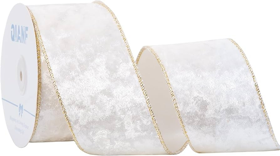 White Velvet Wired Edge Ribbon, 2.5 Inch x 10 Yards Crushed Velvet Christmas Ribbon for Christmas... | Amazon (US)