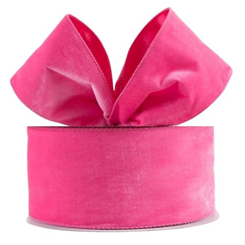 Christmas Velvet Wired Ribbon, Velvet with Satin, 10 Yards, for Gift Wrapping, Tree Decoration, Crafts (Hot Pink, 1-1/2 Inch) | Amazon (US)