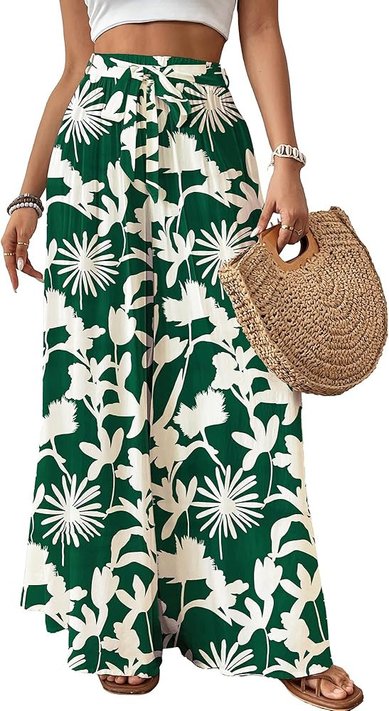 Bsubseach Wide Leg Pants Woman Flowy Floral Palazzo Pants for Women High Waisted Summer Casual Tr... | Amazon (US)