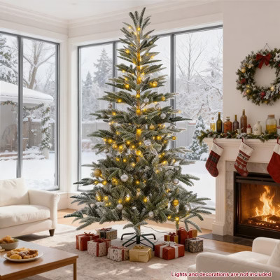 SUGIFT 8FT King Noble Fir Artificial Christmas Tree with 900 Snow Flocked Branch Tips and Metal Stand | Target