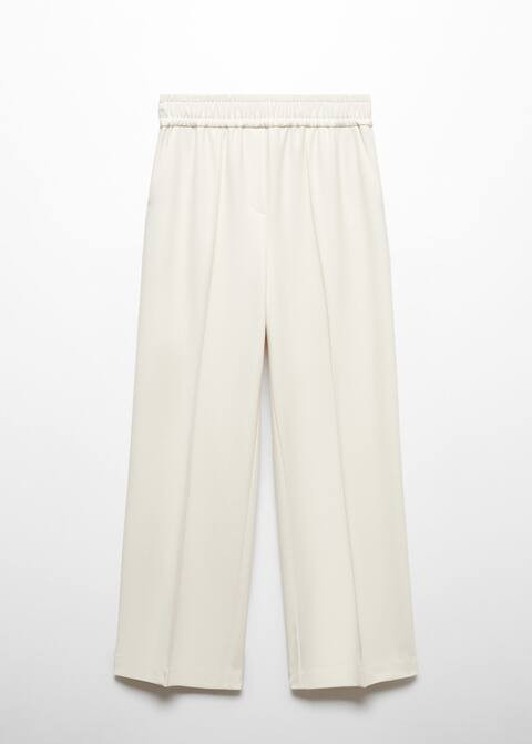 Wideleg trousers with elastic waist -  Women | Mango United Kingdom | MANGO (UK)