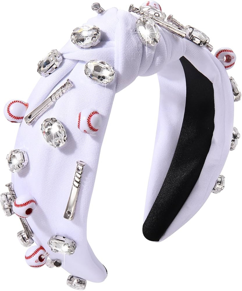 Baseball Knotted Headband for Women Sparkle Crystal Baseball Charm Headband Game Day Top Knot Hai... | Amazon (US)