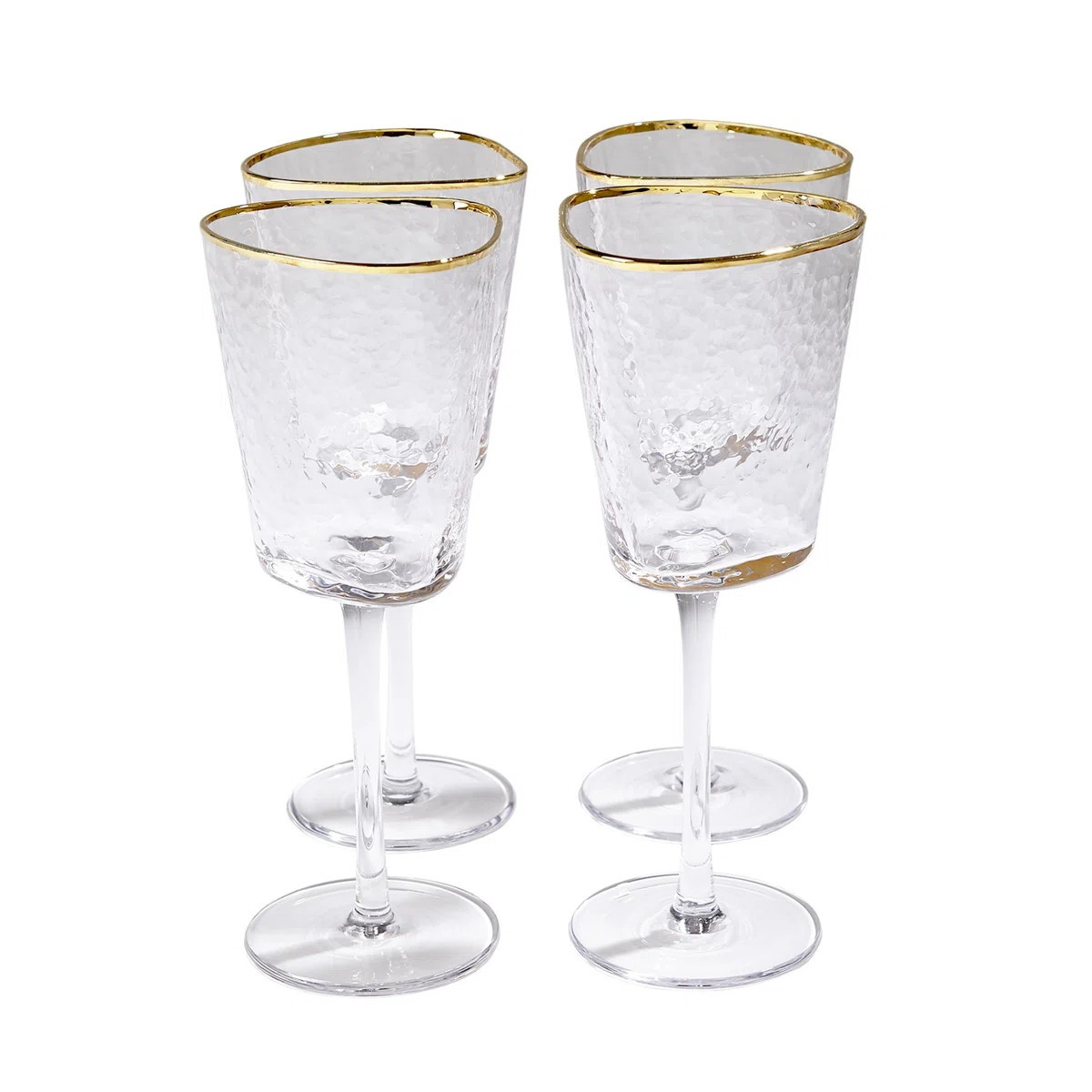 Hammered Wine Glass-Clear w/Gold Rim (Set of 4) | Perigold