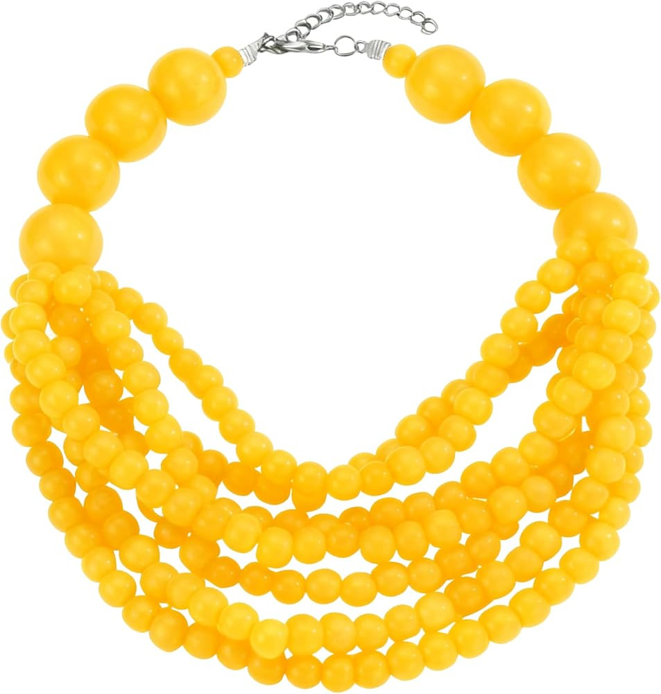 Multi Layer Beaded Statement Necklace for Women, Boho Colorful Wooden Bead Choker, Chunky Vintage... | Amazon (US)