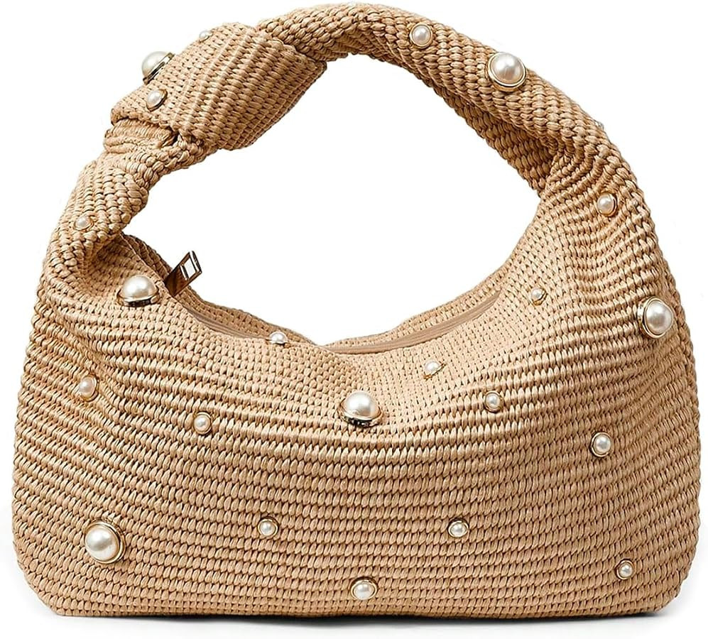 Woven Hobo Bag for Women Knot Strap Handbags, Straw Clutch Purses for Women, Beach Clutch purses ... | Amazon (US)